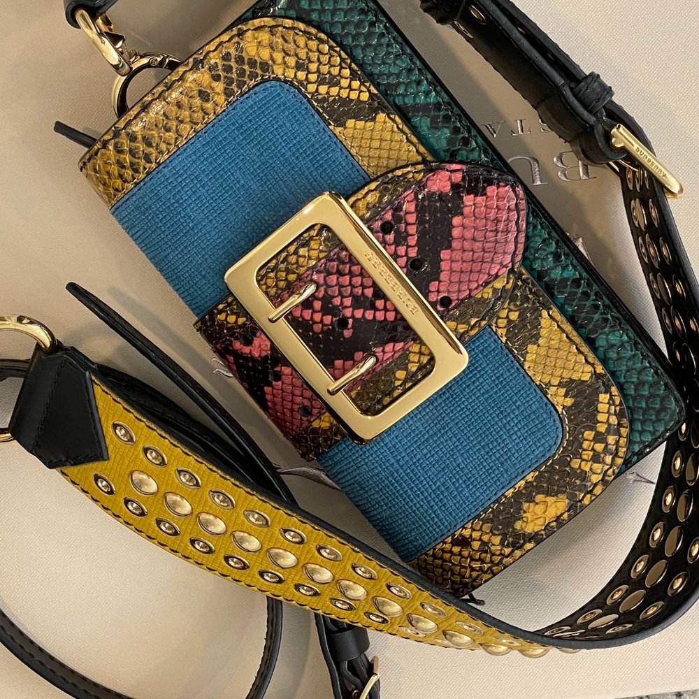 $2495 Burberry Patchwork Suede with Python print and Watersnake border bag